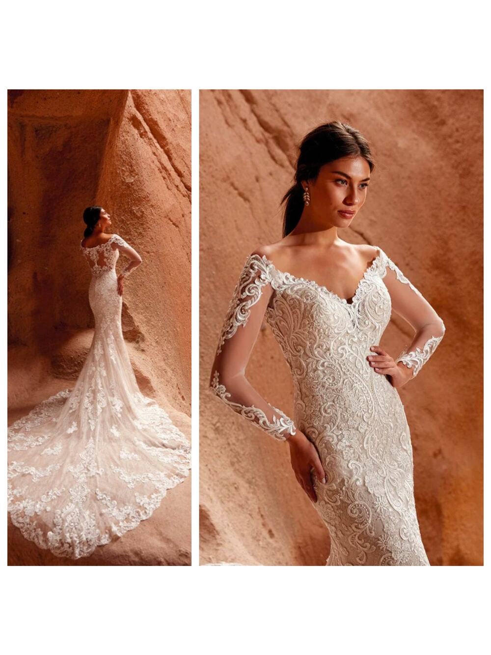Eddy K Wedding Dress Long Sleeve Lace Fit & Flare Off-Shoulder Illusion Neckline